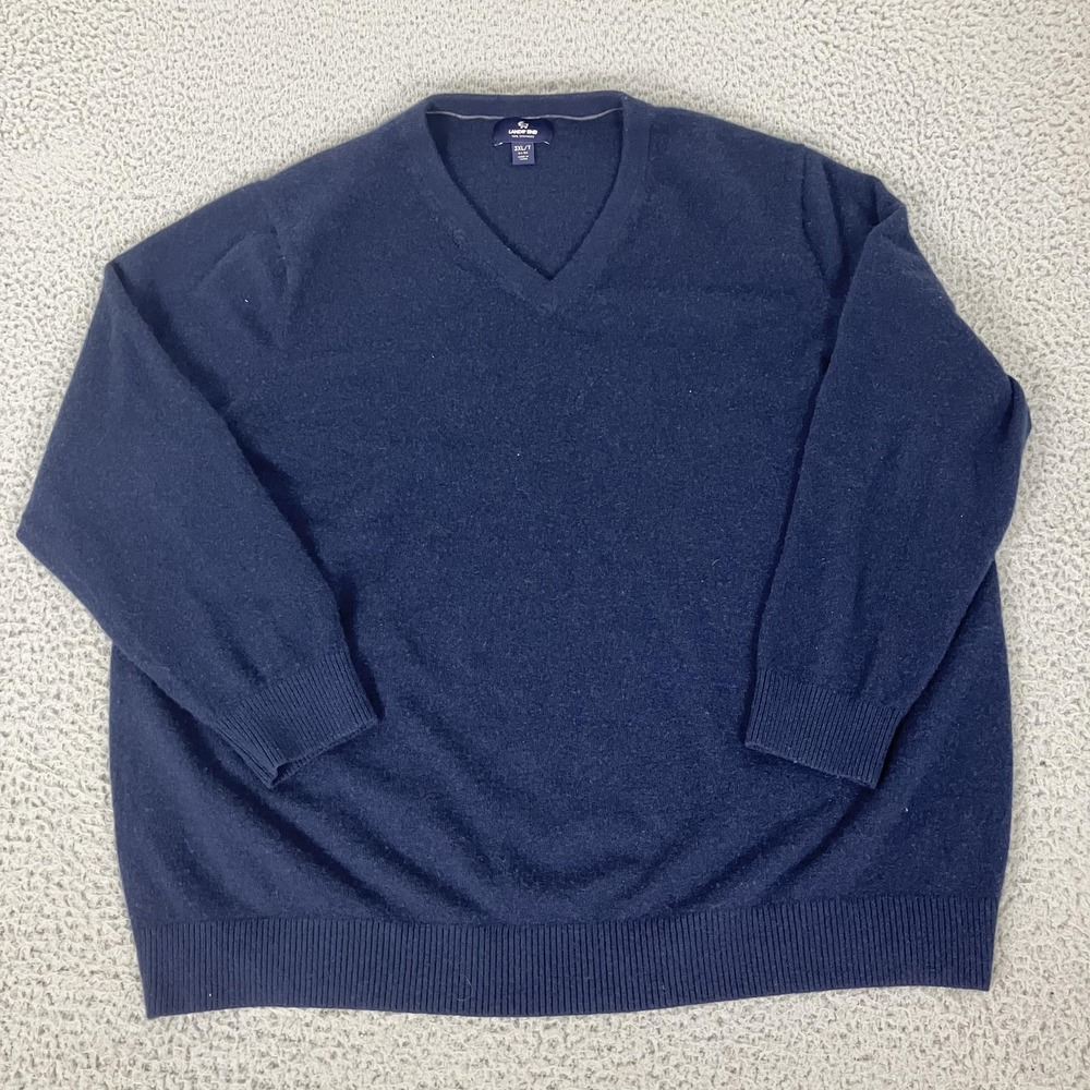 Lands' End Sweater Mens 3XLT‎ Blue 100% Cashmere V Neck Knit Pullover Big & Tall